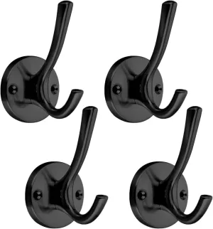 𝑪𝒐𝒂𝒕 𝑯𝒐𝒐𝒌𝒔 Wall Hooks 4 Pcs Towel Hook Heavy Duty Thick Bath Robe Hooks Wall Mount Hooks for Bathroom Kitchen Hotel Bearing 25kg (Black)
