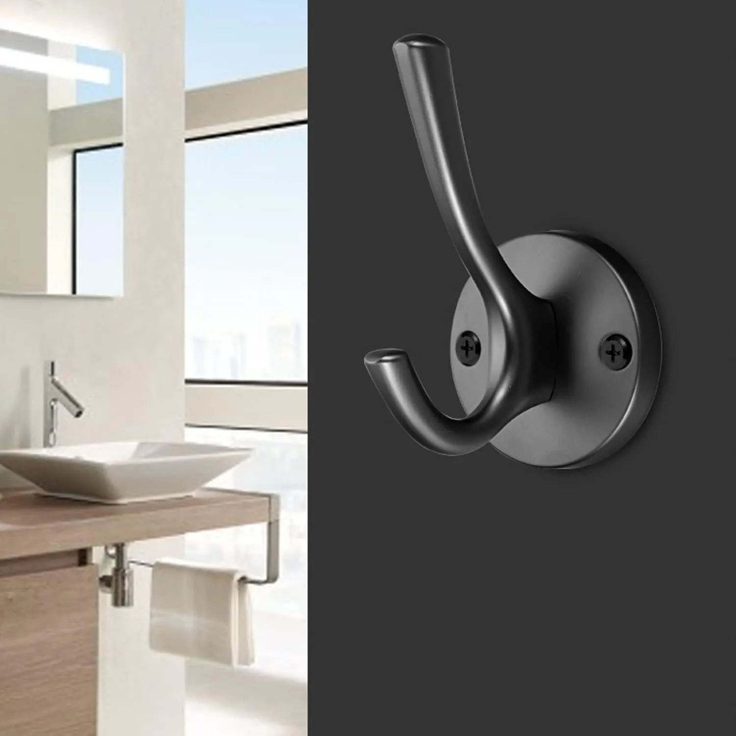 𝑪𝒐𝒂𝒕 𝑯𝒐𝒐𝒌𝒔 Wall Hooks 4 Pcs Towel Hook Heavy Duty Thick Bath Robe Hooks Wall Mount Hooks for Bathroom Kitchen Hotel Bearing 25kg (Black)