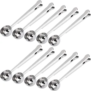 10 PCS Scoop with Clip,2-in-1 Stainless Steel Coffee Scoop and Bag Clip for Measuring Coffee, Tea，Protein Powder, Instant Drinks