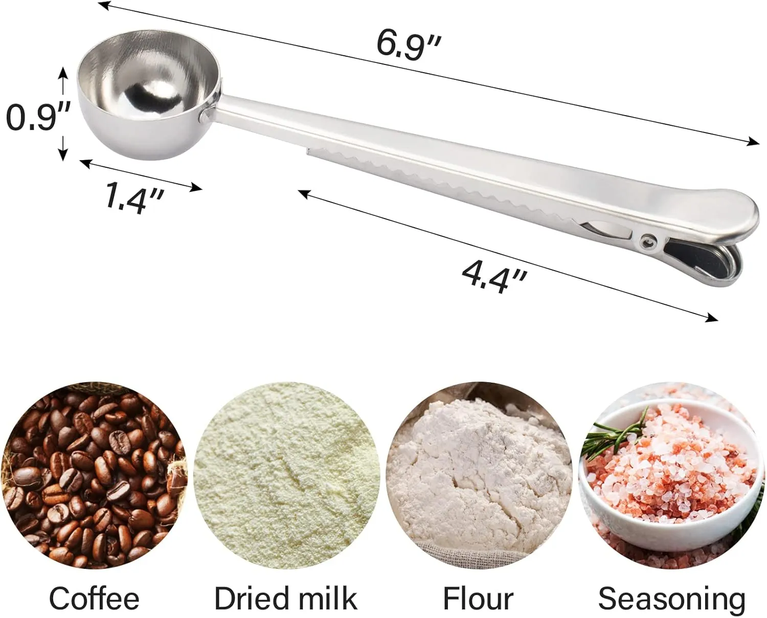 10 PCS Scoop with Clip,2-in-1 Stainless Steel Coffee Scoop and Bag Clip for Measuring Coffee, Tea，Protein Powder, Instant Drinks