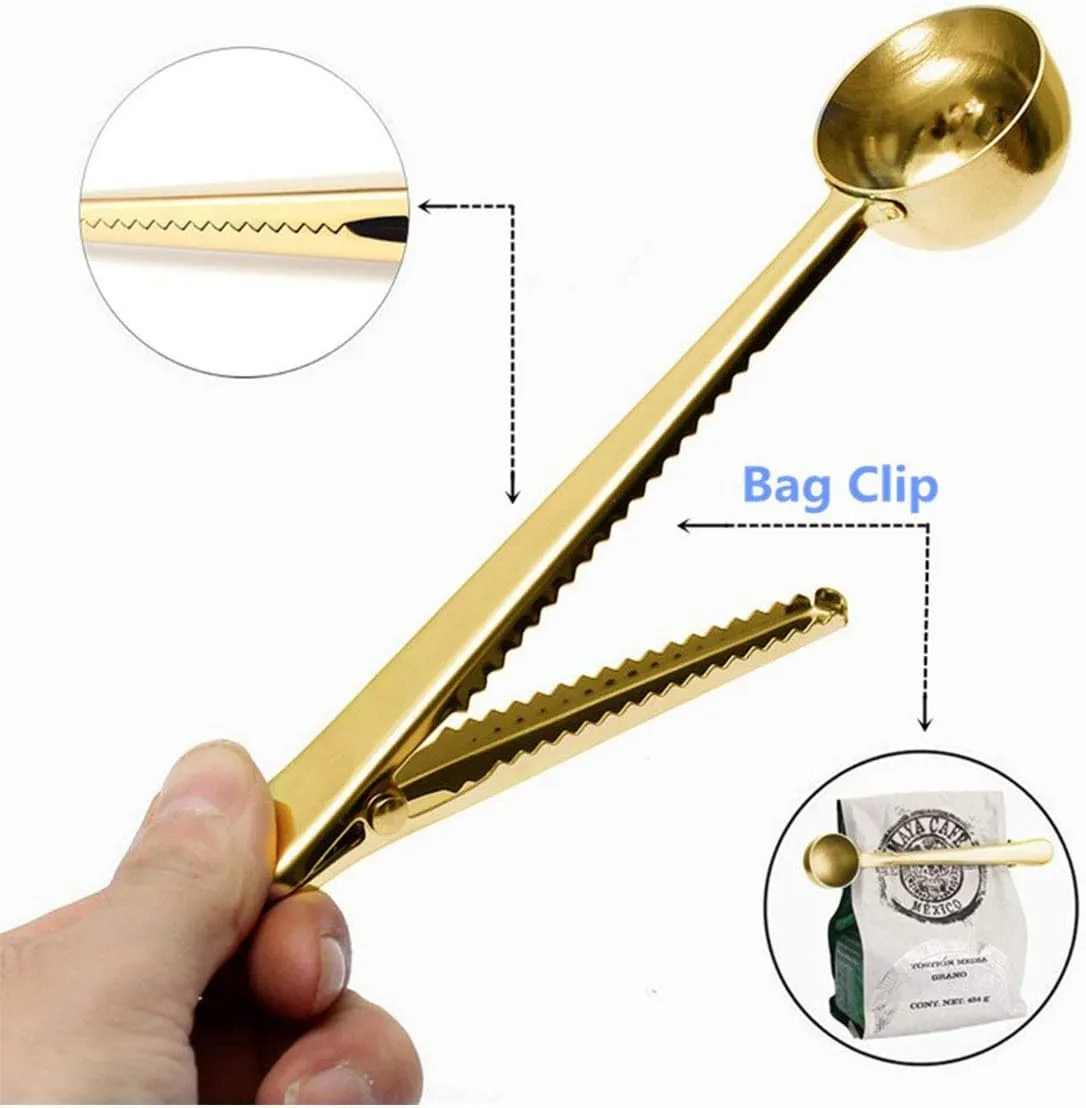 10 PCS Scoop with Clip,2-in-1 Stainless Steel Coffee Scoop and Bag Clip for Measuring Coffee, Tea，Protein Powder, Instant Drinks