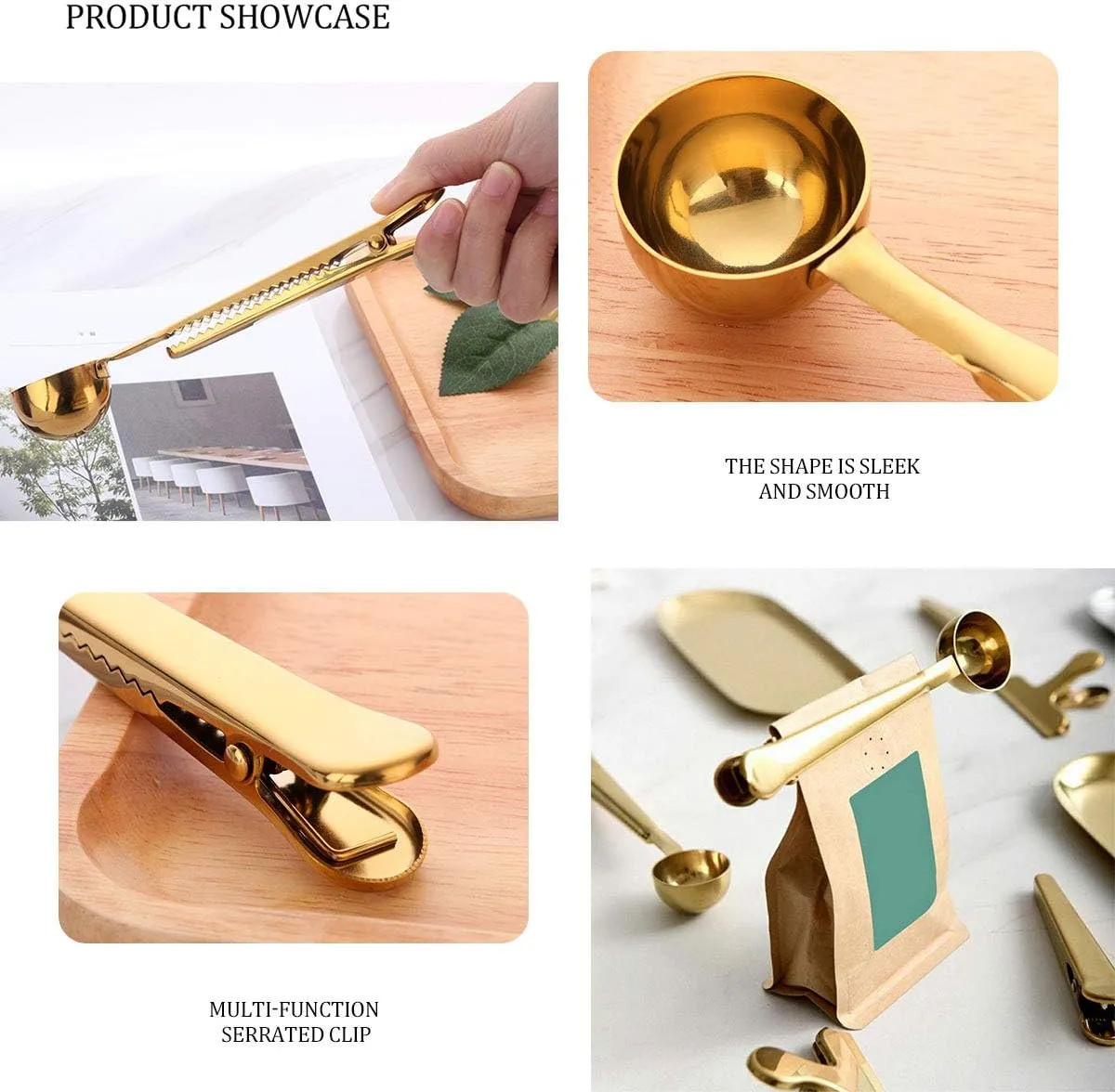 10 PCS Scoop with Clip,2-in-1 Stainless Steel Coffee Scoop and Bag Clip for Measuring Coffee, Tea，Protein Powder, Instant Drinks