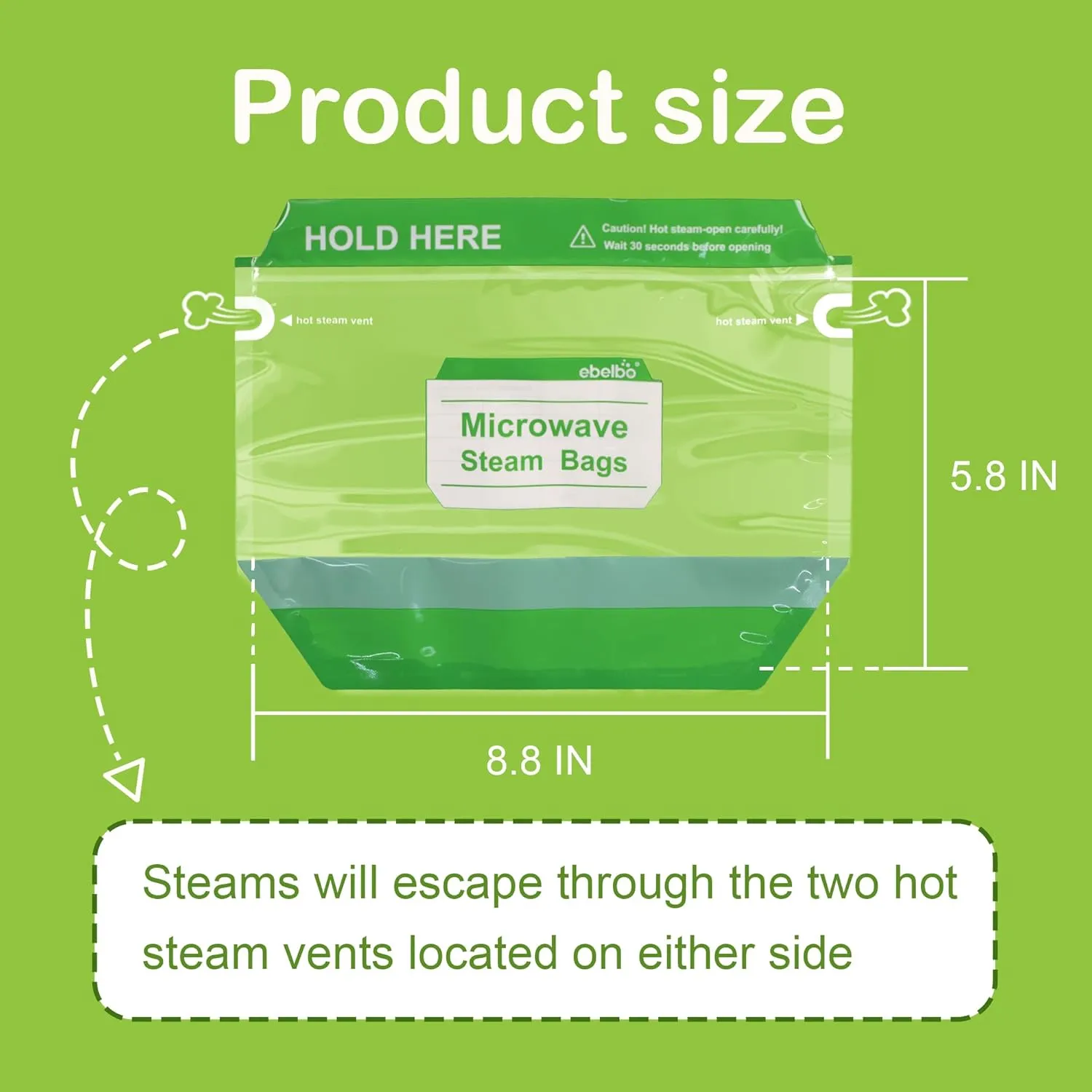 100 Count Microwave Steam Bags 8.8"x5.8" for Cooking and Steaming Standing Type Disposable Food Steamer Bags for Vegetables Potatoes Fish and Poultry