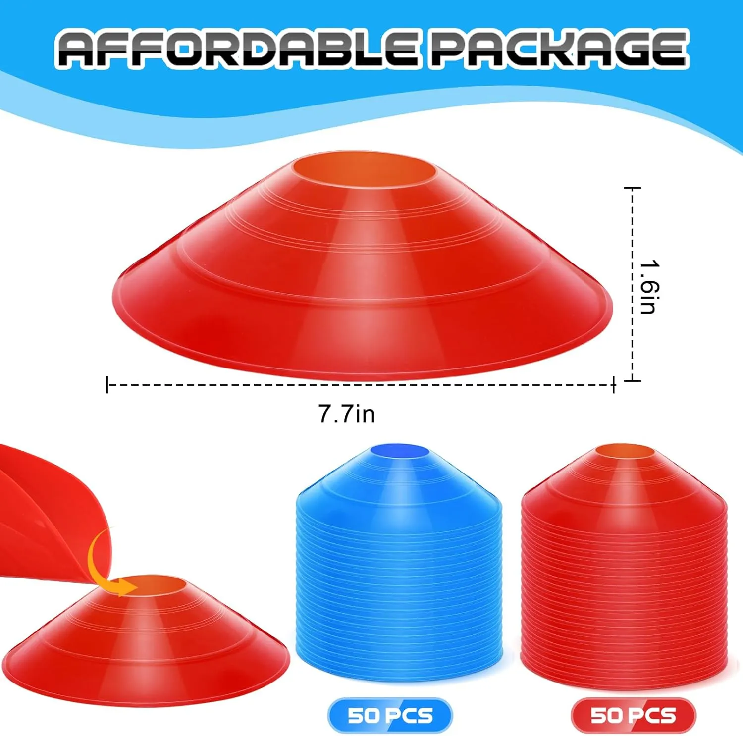 100 Pcs Soccer Training Cones Kit Field Pro Disc Cones with Strap Carry Bag Agility Sports Drill Cones for Gym Practice