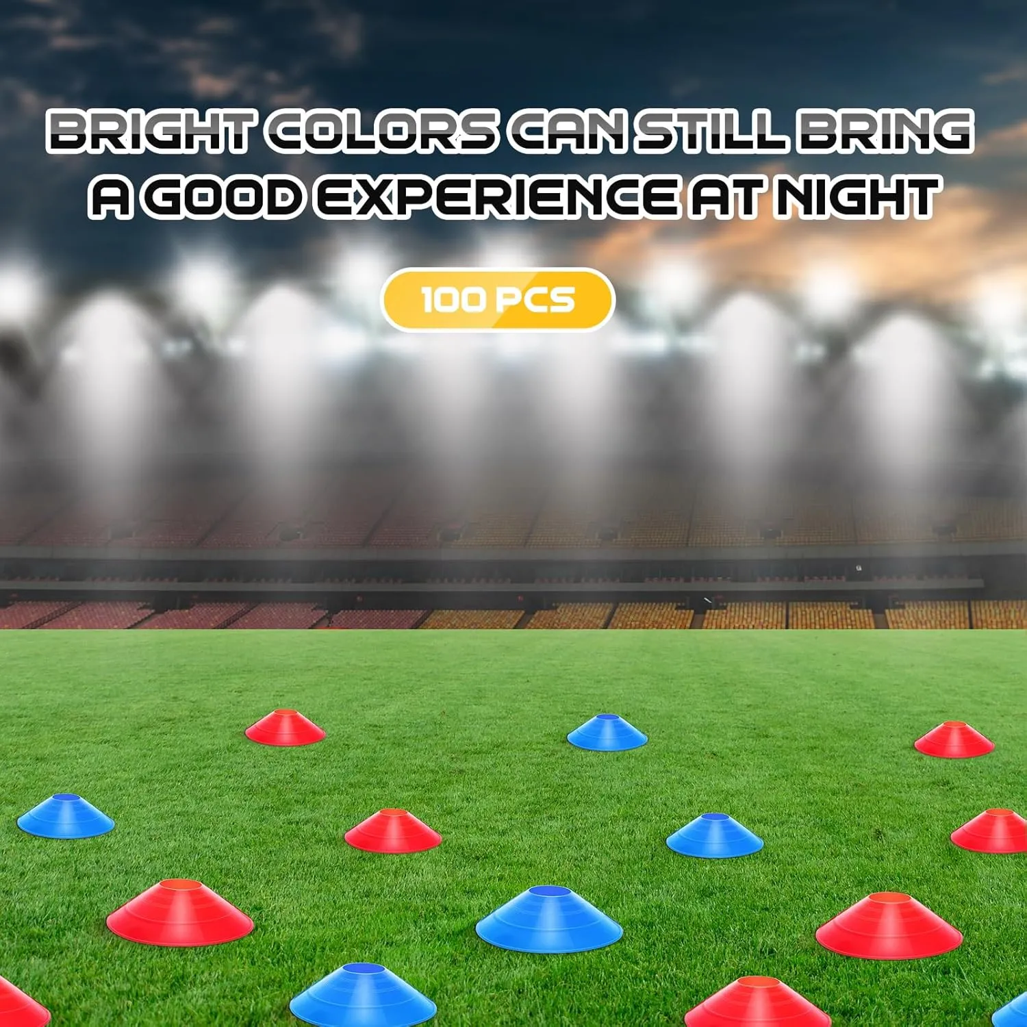 100 Pcs Soccer Training Cones Kit Field Pro Disc Cones with Strap Carry Bag Agility Sports Drill Cones for Gym Practice