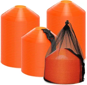 100 Pcs Soccer Training Cones Kit Field Pro Disc Cones with Strap Carry Bag Agility Sports Drill Cones for Gym Practice
