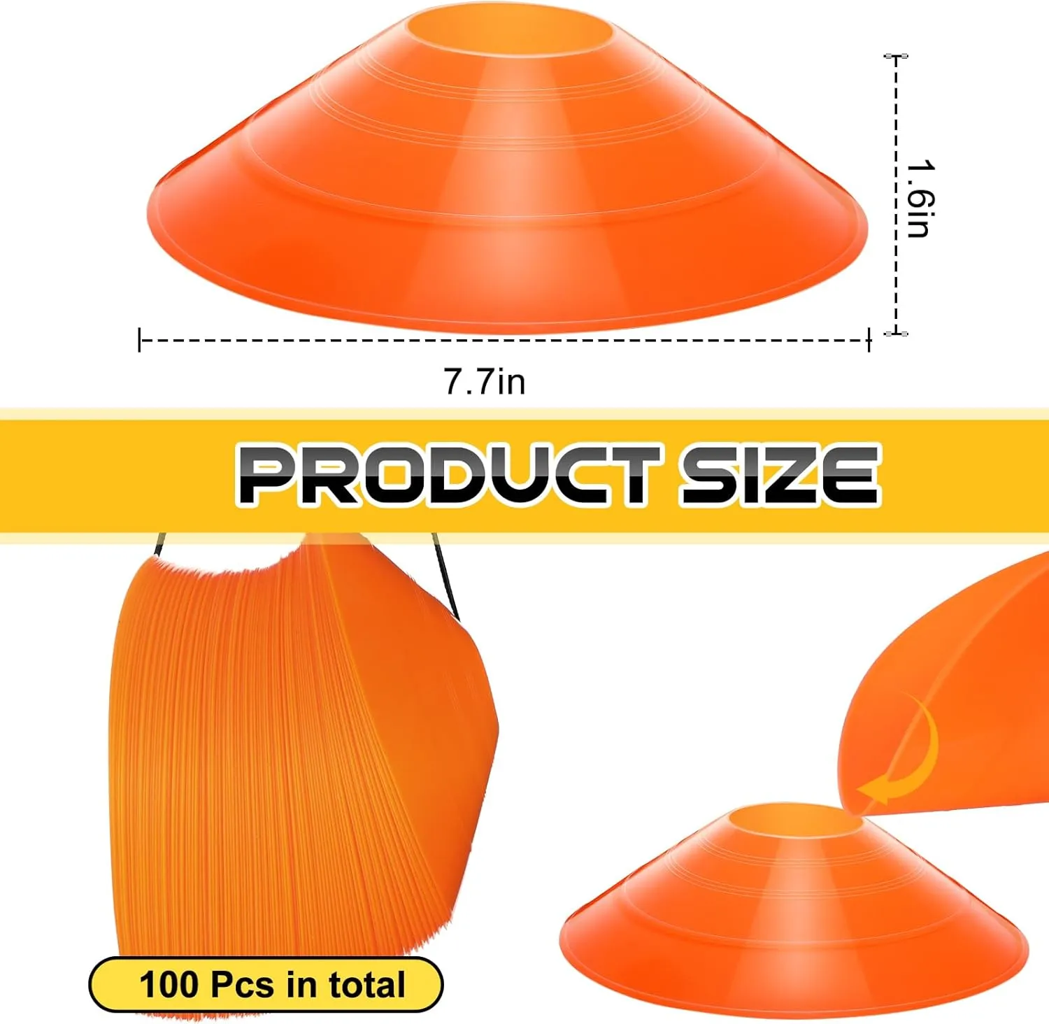 100 Pcs Soccer Training Cones Kit Field Pro Disc Cones with Strap Carry Bag Agility Sports Drill Cones for Gym Practice