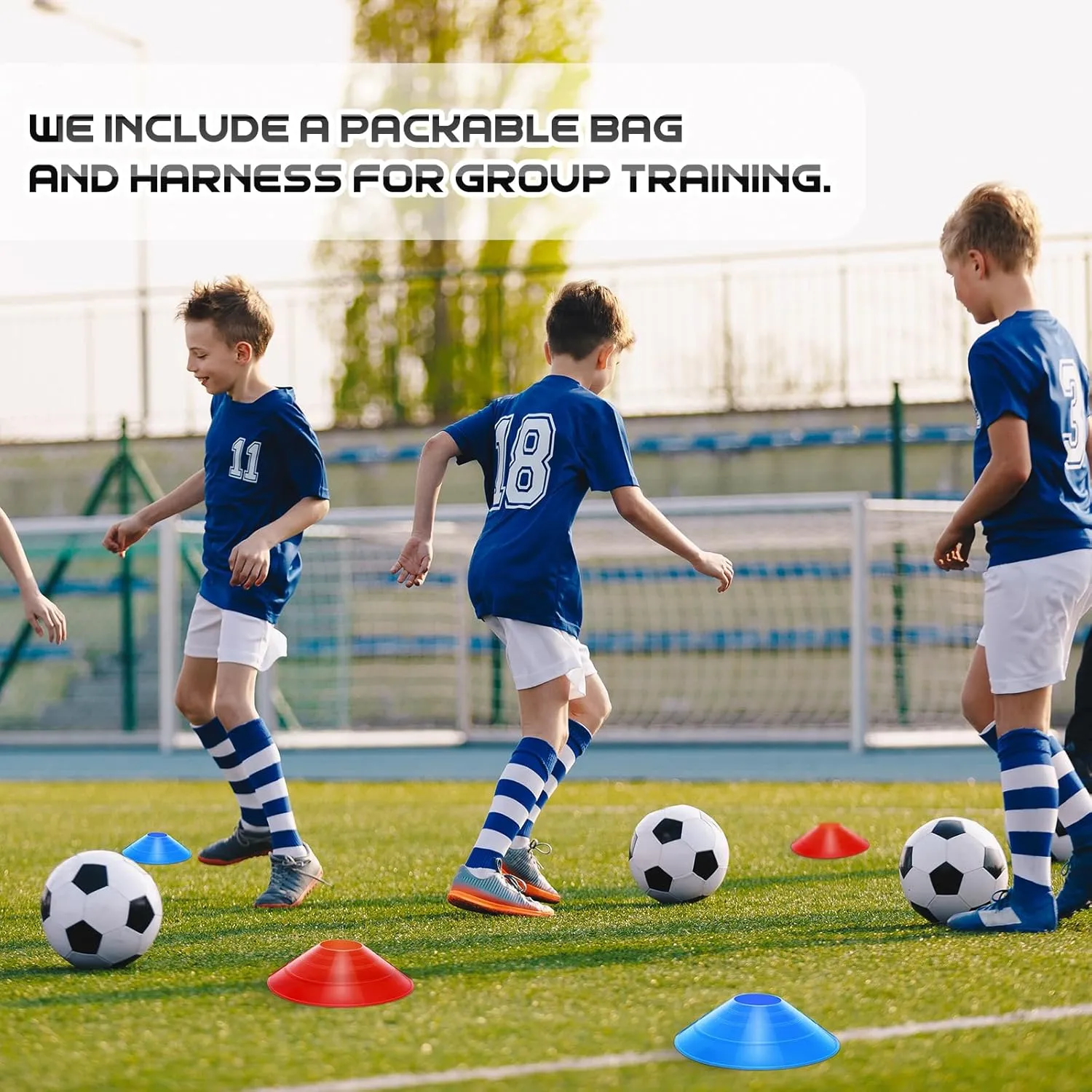 100 Pcs Soccer Training Cones Kit Field Pro Disc Cones with Strap Carry Bag Agility Sports Drill Cones for Gym Practice