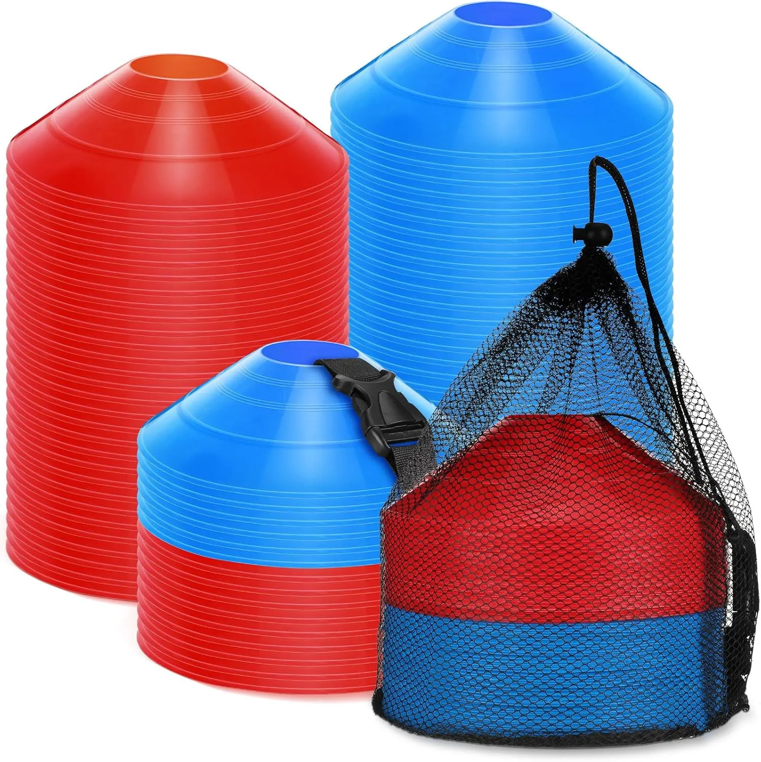 100 Pcs Soccer Training Cones Kit Field Pro Disc Cones with Strap Carry Bag Agility Sports Drill Cones for Gym Practice