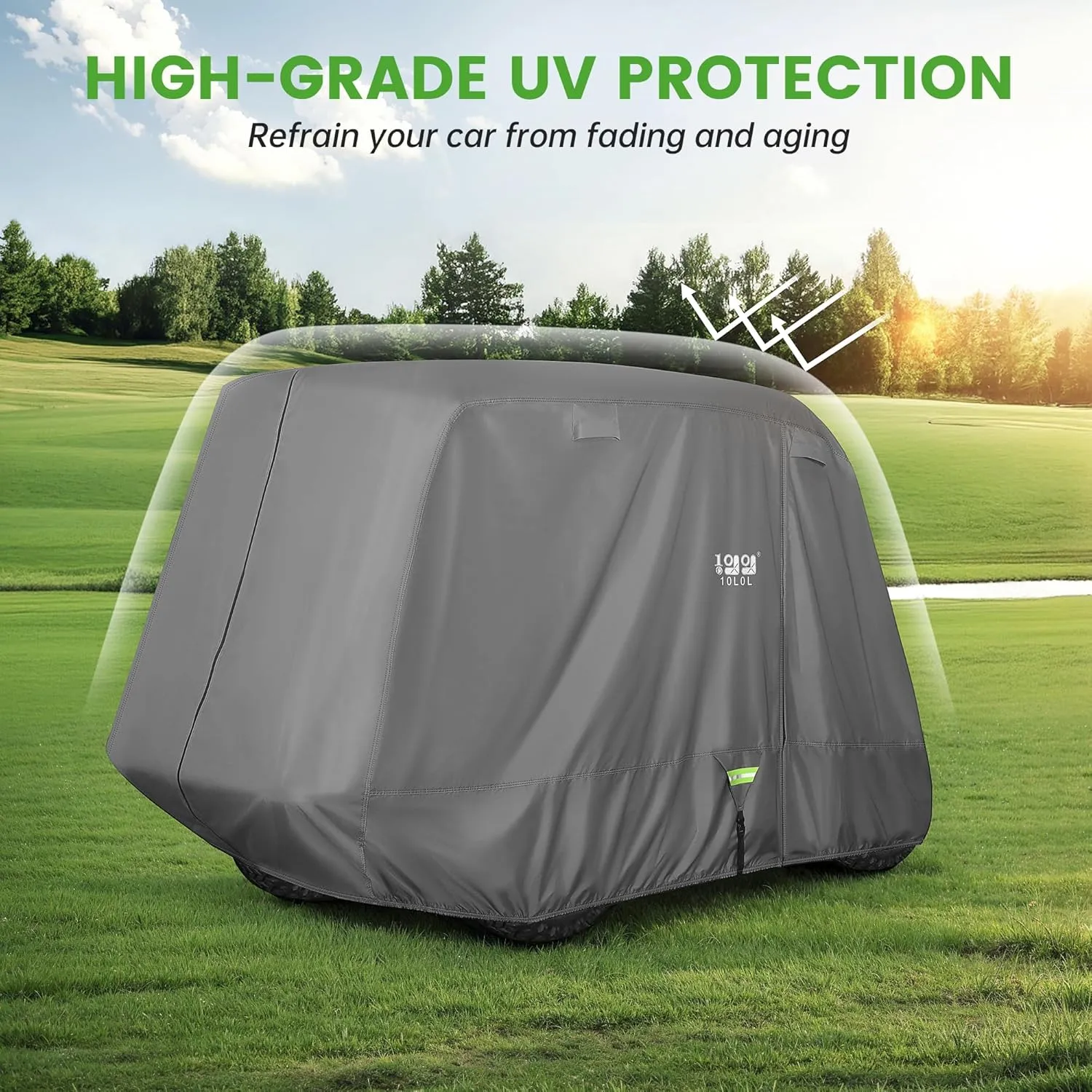 10L0L 2/4/4 2 Passenger Golf Cart Cover Upgrade Extended Roof, 600D Waterproof Snowproof Windproof Sunproof Durable Full Golf Cart Covers for Yamaha,EZGO,Club Car and Other
