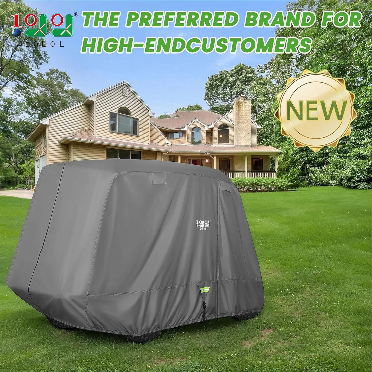 10L0L 2/4/4 2 Passenger Golf Cart Cover Upgrade Extended Roof, 600D Waterproof Snowproof Windproof Sunproof Durable Full Golf Cart Covers for Yamaha,EZGO,Club Car and Other