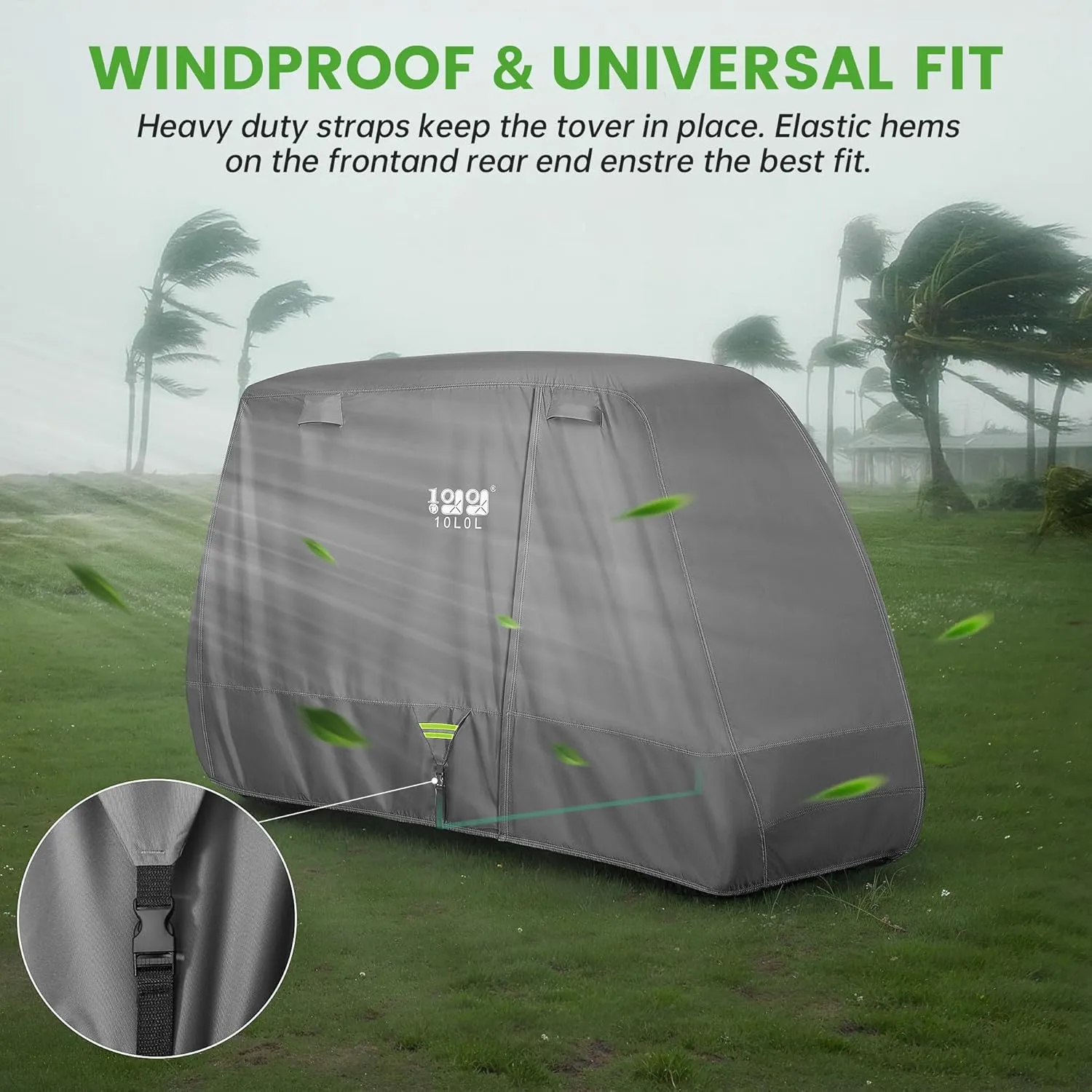 10L0L 2/4/4 2 Passenger Golf Cart Cover Upgrade Extended Roof, 600D Waterproof Snowproof Windproof Sunproof Durable Full Golf Cart Covers for Yamaha,EZGO,Club Car and Other