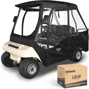 10L0L Golf Cart Driving Enclosure for Club Car DS, 2/4 Passenger Short Roof, Waterproof Windproof Heavy Duty 600D Rain Cover with 4-Sided Clear Windows & Durable Door Zipper, All-Weather Protection