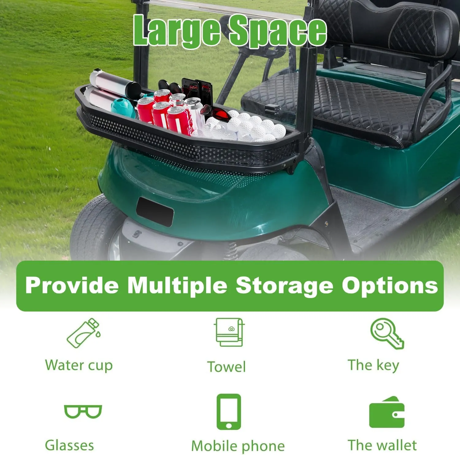 10L0L Golf Cart Front Clay/Utility/Cargo Basket Compatible with EZGO TXT/RXV/Club Car DS
