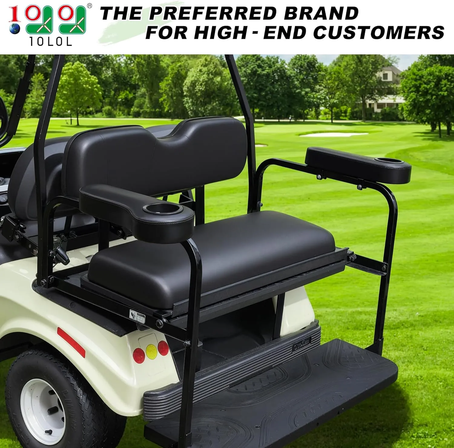 10L0L Golf Cart Rear Seat Kit Arm Rest Set with Cup Holder for Yamaha EZGO Club Car Golf Cart UV-Proof Coating Long Lasting, No Drilling Kits Include