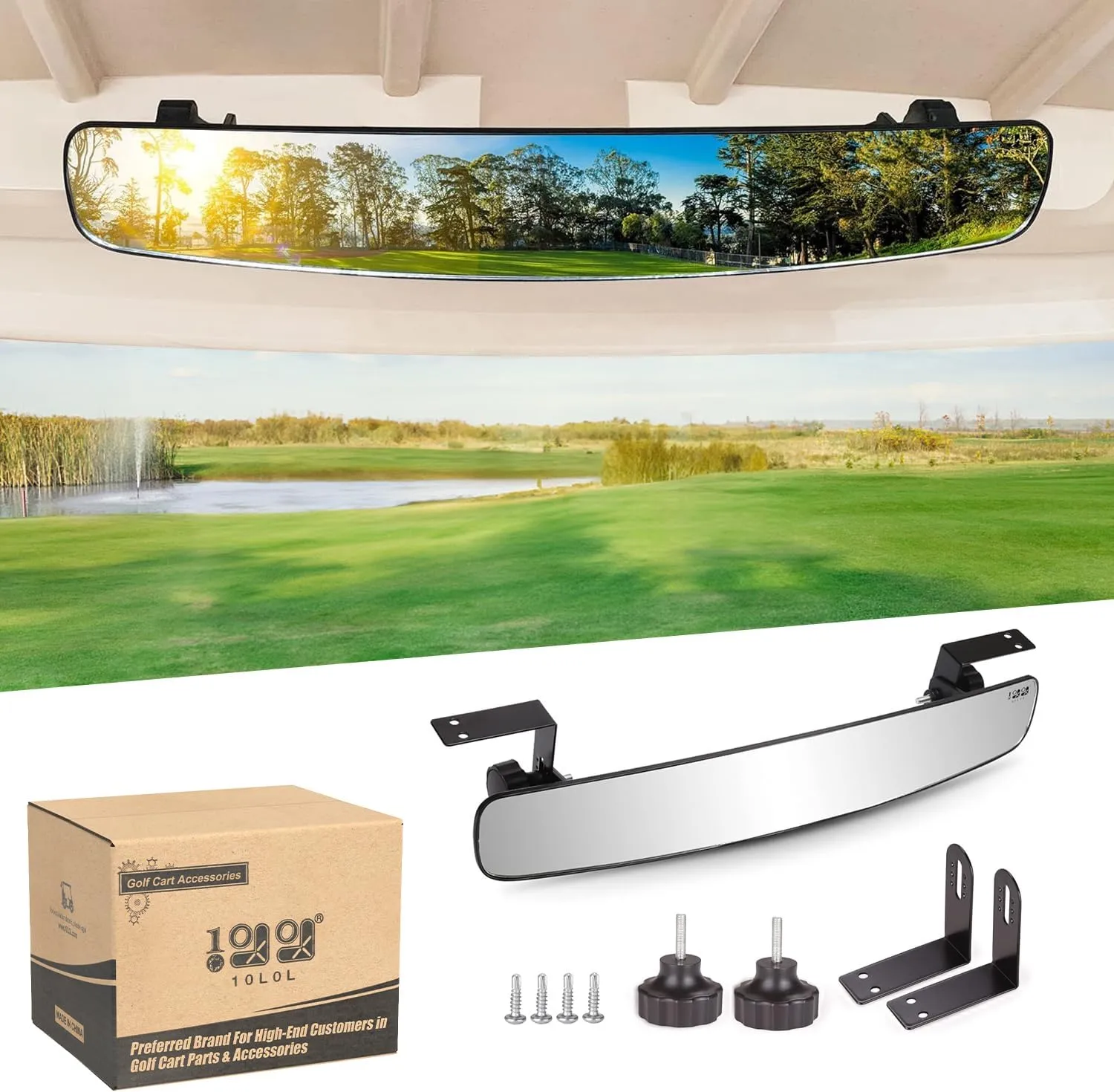 10L0L Golf Cart Rear View Mirror - Universal Golf Cart Mirrors"16.5" Extra Wide 180 Degree Panoramic Rear View Mirror for Yamaha EZGO Club Car