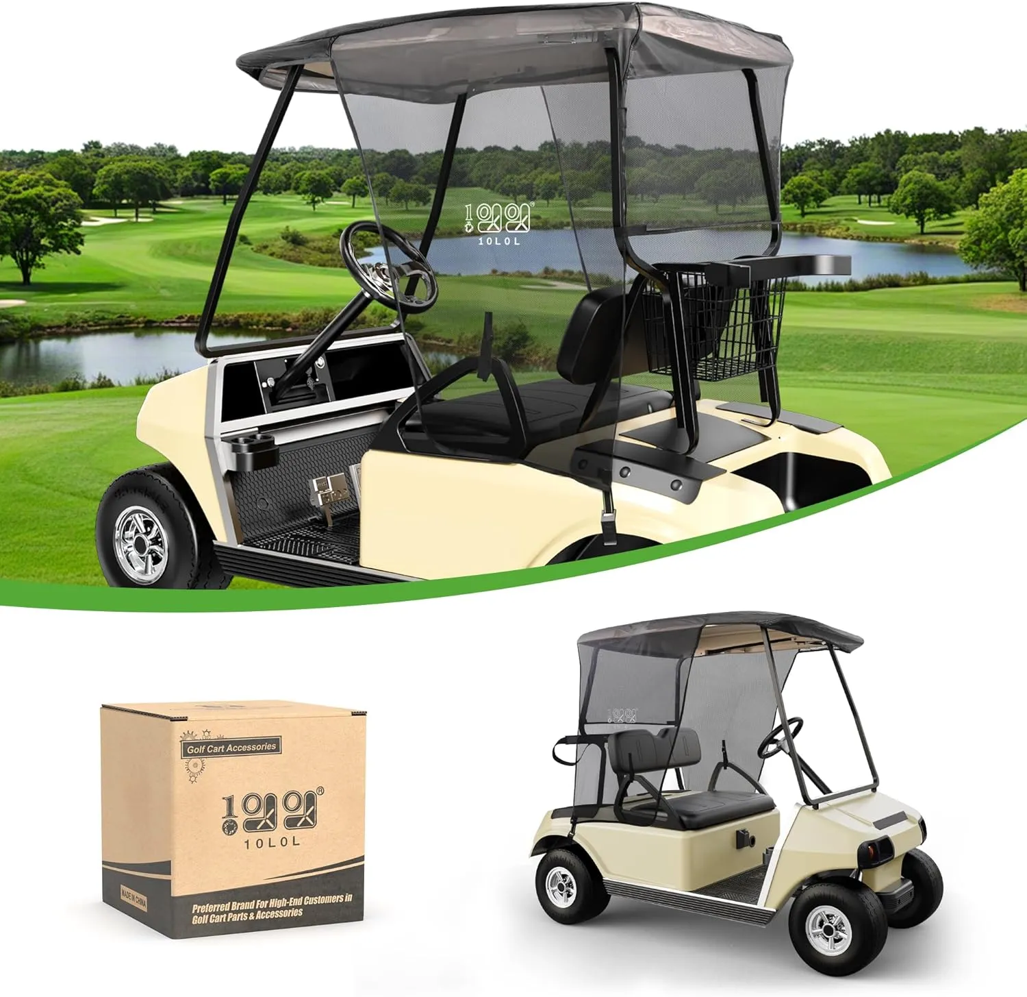 10L0L Golf Cart Sun Shade Cover for Club Car DS Precedent and EZGO TXT RXV, UV Heat Resistant Sunshade Curtain