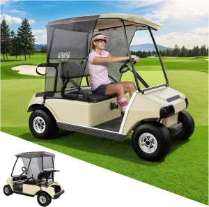 10L0L Golf Cart Sun Shade Cover for Club Car DS, Superior UV Heat Blocking Polyester Mesh Canopy Cover, Durable & Easy Install (Black/Beige)