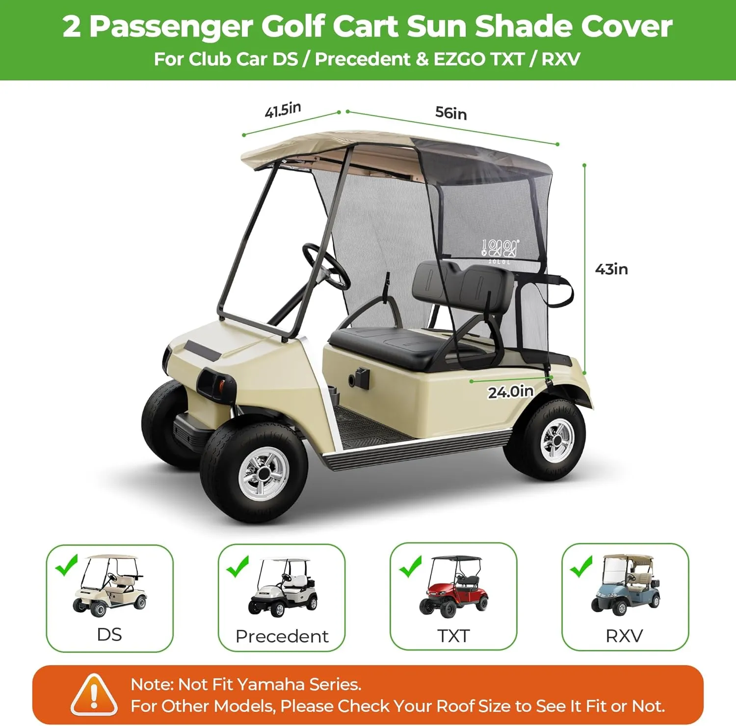10L0L Golf Cart Sun Shade Cover for Club Car DS, Superior UV Heat Blocking Polyester Mesh Canopy Cover, Durable & Easy Install (Black/Beige)