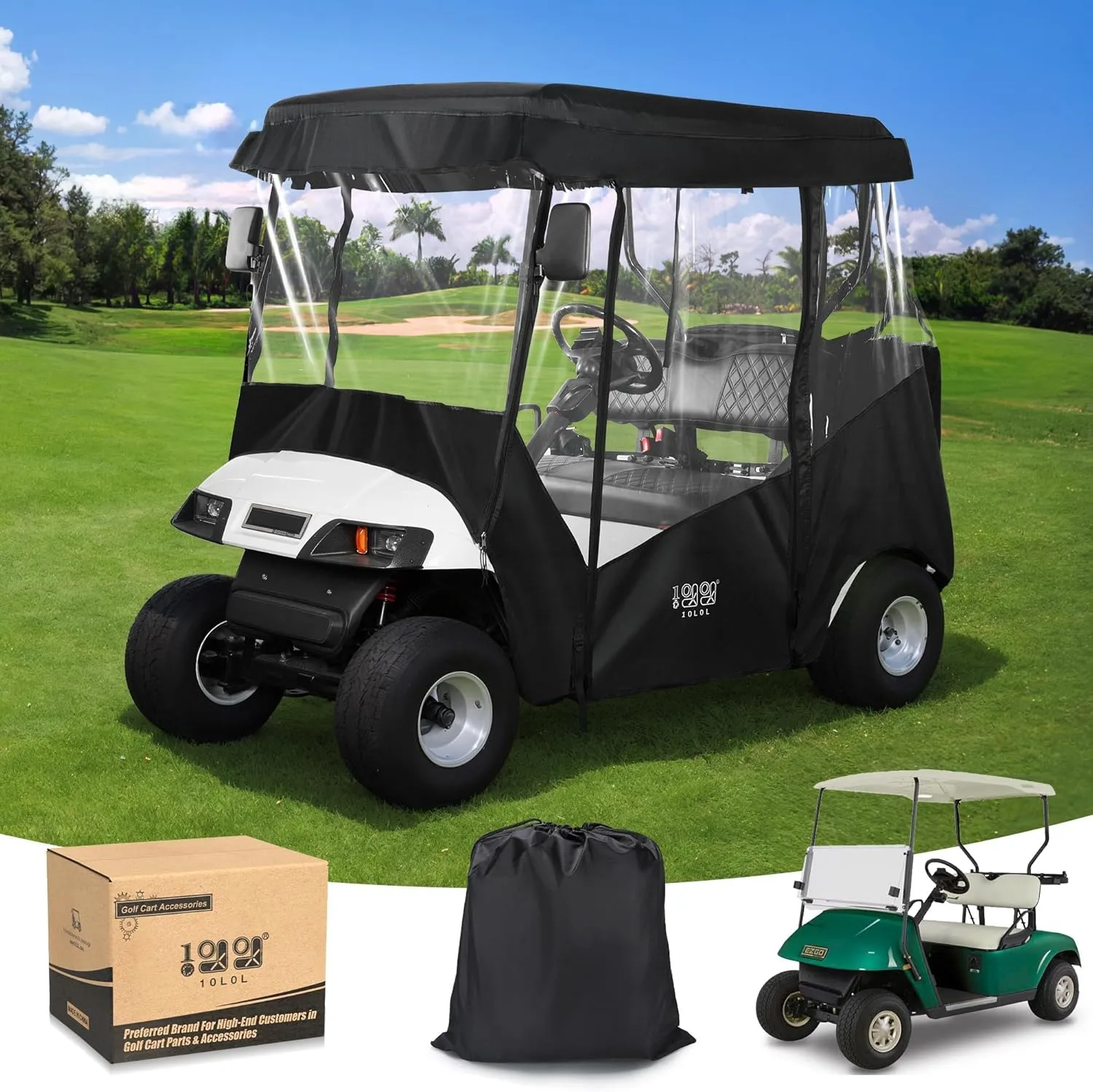 10L0L Universal Golf Cart Driving Enclosures for Yamaha Club Car EZGO 2 Passenger Golf Cart, All Weather Waterproof Windproof