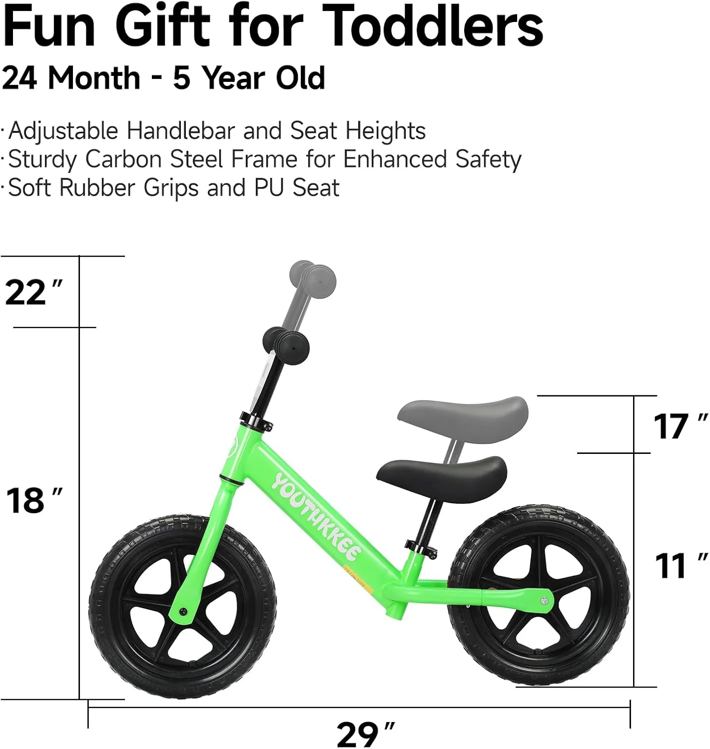 12 Inch Toddler Balance Bike for 2-5 Year Olds, No-Pedal Bike with Tool-Free Adjustable Seat, Quick Assembly, Gift for 2-3 Year Old Boys & Girls with Customizable Plate