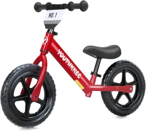 12 Inch Toddler Balance Bike for 2-5 Year Olds, No-Pedal Bike with Tool-Free Adjustable Seat, Quick Assembly, Gift for 2-3 Year Old Boys & Girls with Customizable Plate