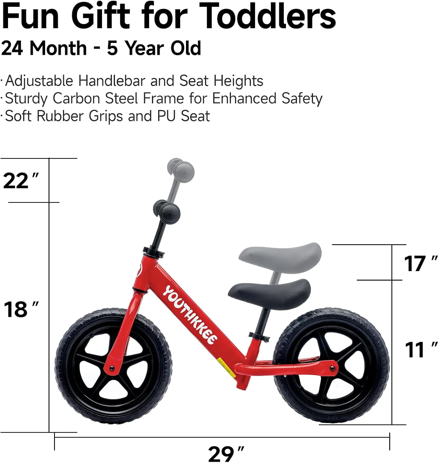 12 Inch Toddler Balance Bike for 2-5 Year Olds, No-Pedal Bike with Tool-Free Adjustable Seat, Quick Assembly, Gift for 2-3 Year Old Boys & Girls with Customizable Plate
