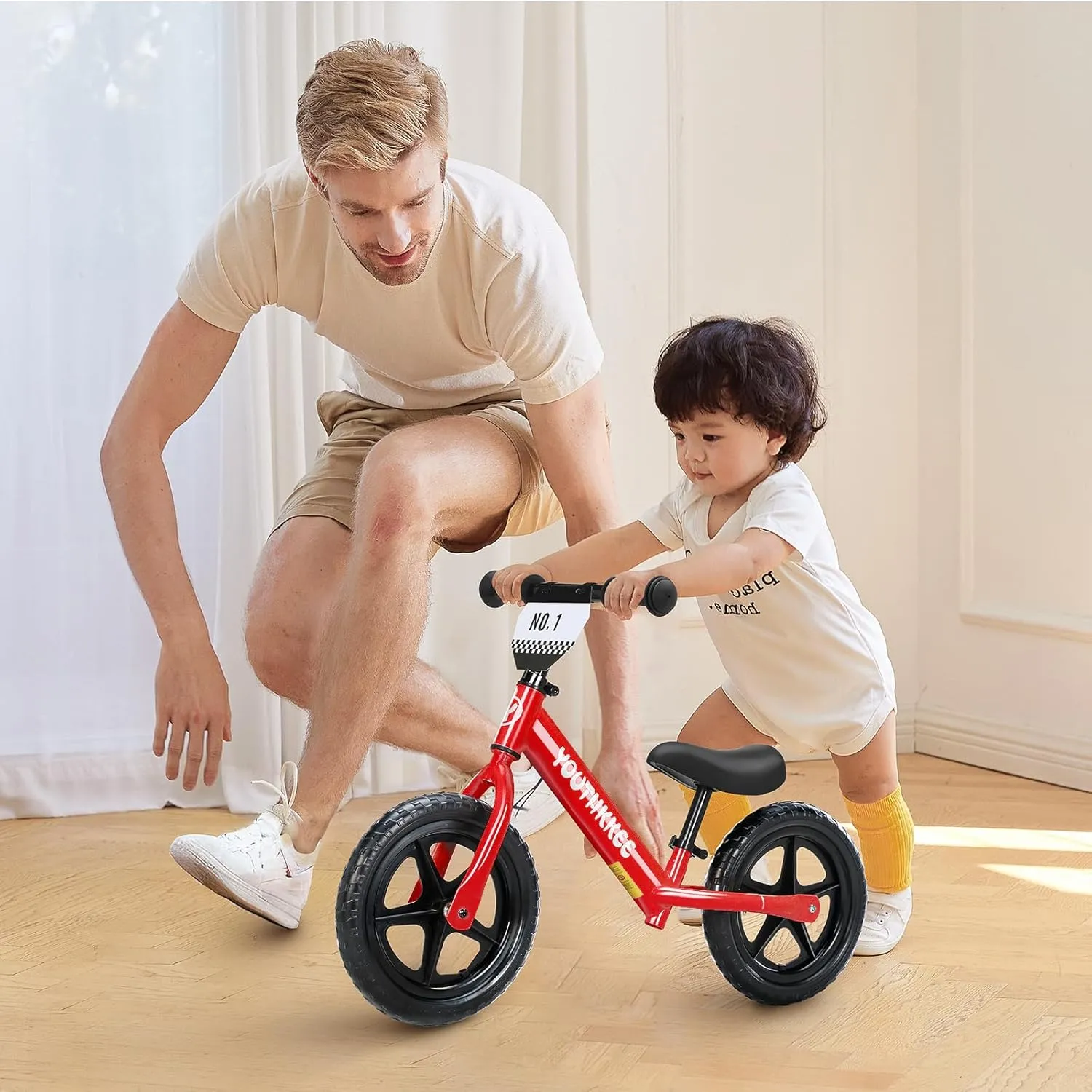 12 Inch Toddler Balance Bike for 2-5 Year Olds, No-Pedal Bike with Tool-Free Adjustable Seat, Quick Assembly, Gift for 2-3 Year Old Boys & Girls with Customizable Plate