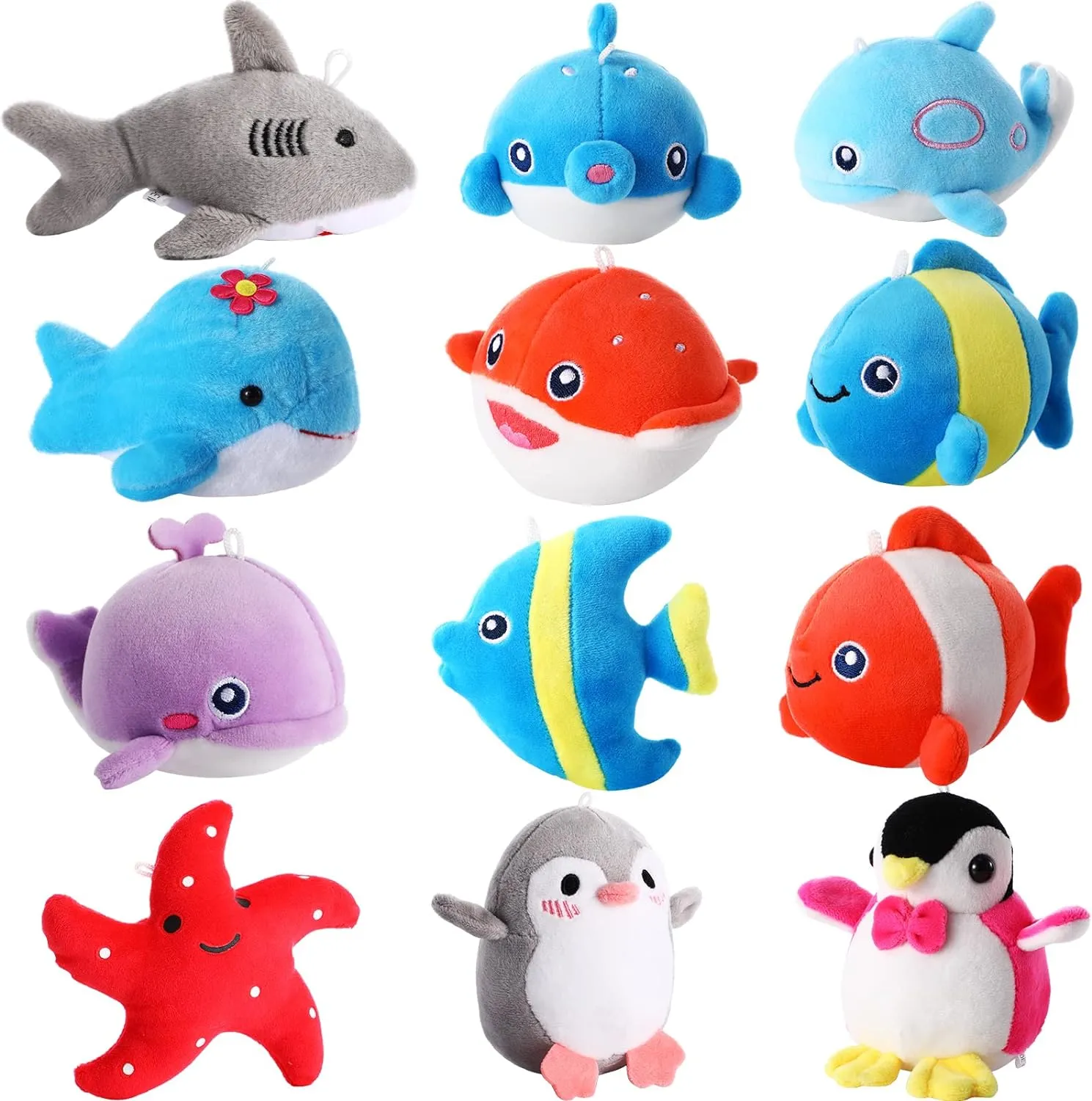 12 Pcs Mini Ocean Animal Plush Toys Sea Creatures Stuffed Toy Soft Plush Sea Life Small Stuffed Animals Keychain Decorations for Carnival Prizes Christmas Tree Birthday Party Bag Fillers