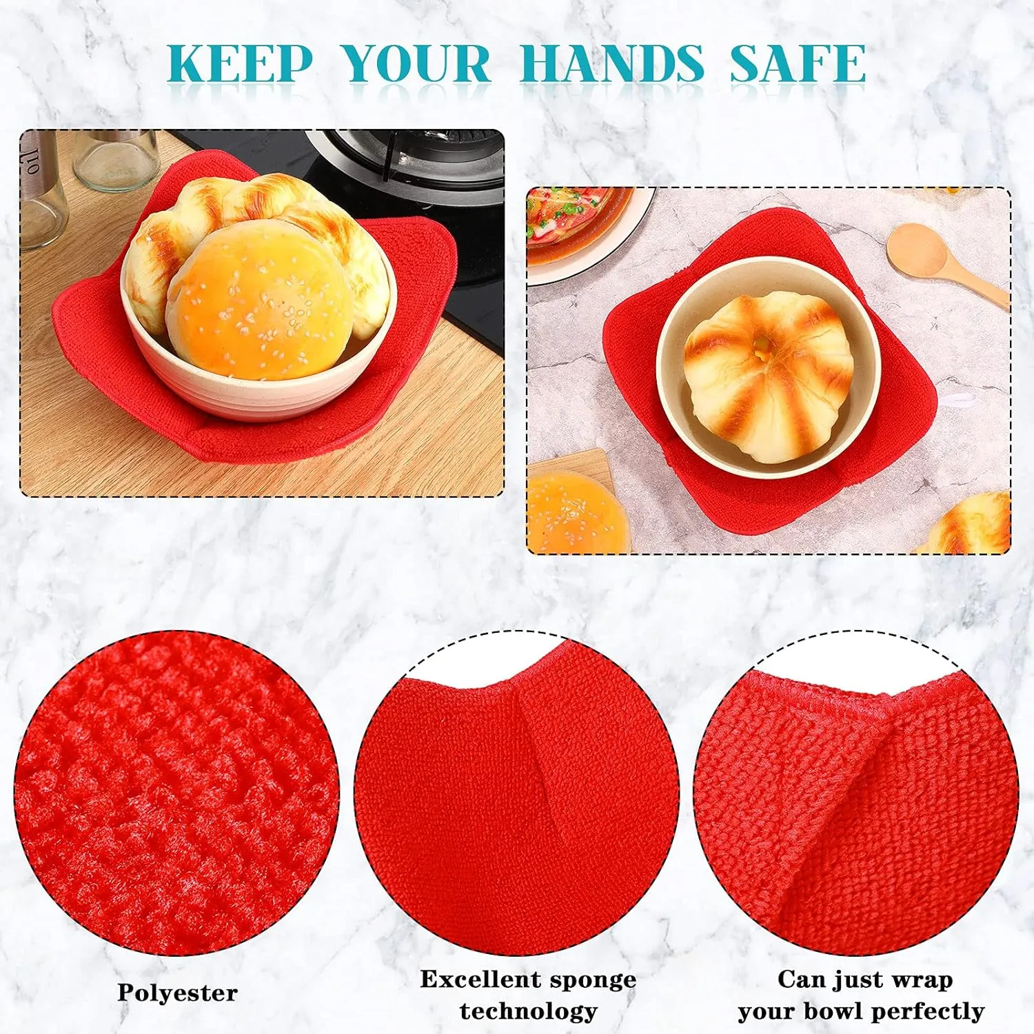 12 Pieces Microwave Safe Bowl Holders Polyester Hot Bowl Holder Protect Your Hands from Hot Dishes for Heating Soup, Leftover Food, Meals (Red)