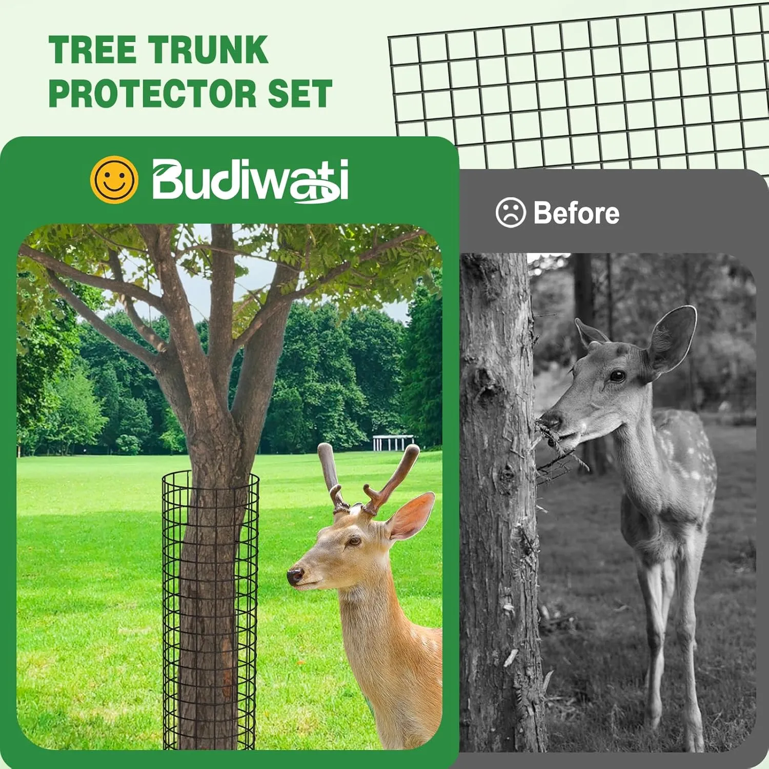 13.7"×47.2“ Mesh Tree Bark Protector, 6Pcs Flexible Net Tree Guard with 30 Pcs Ties, 1 Pair of Gloves, 16 Ground Stakes for Tree Protectors from Deer Mowers Trimmers
