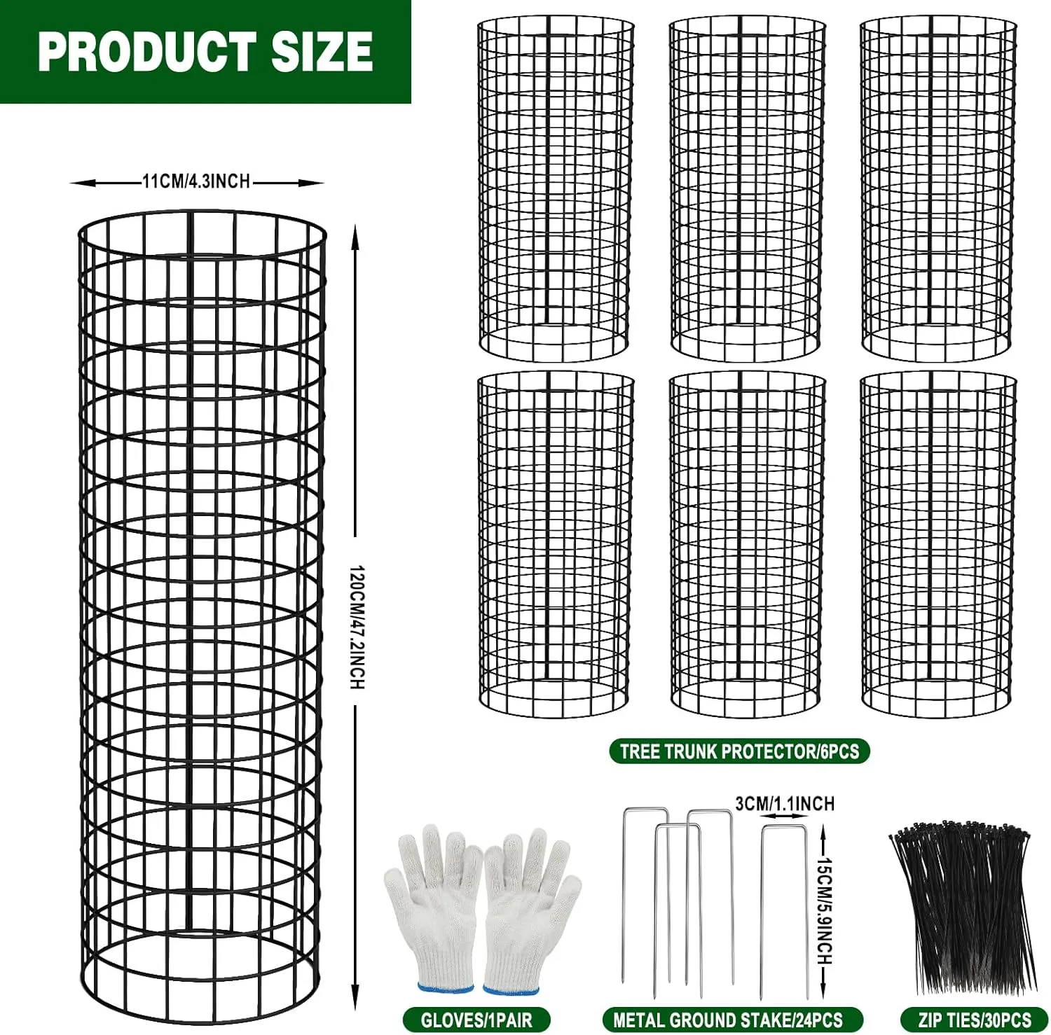 13.7"×47.2“ Mesh Tree Bark Protector, 6Pcs Flexible Net Tree Guard with 30 Pcs Ties, 1 Pair of Gloves, 16 Ground Stakes for Tree Protectors from Deer Mowers Trimmers