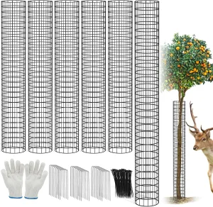 13.7"×47.2“ Mesh Tree Bark Protector, 6Pcs Flexible Net Tree Guard with 30 Pcs Ties, 1 Pair of Gloves, 16 Ground Stakes for Tree Protectors from Deer Mowers Trimmers