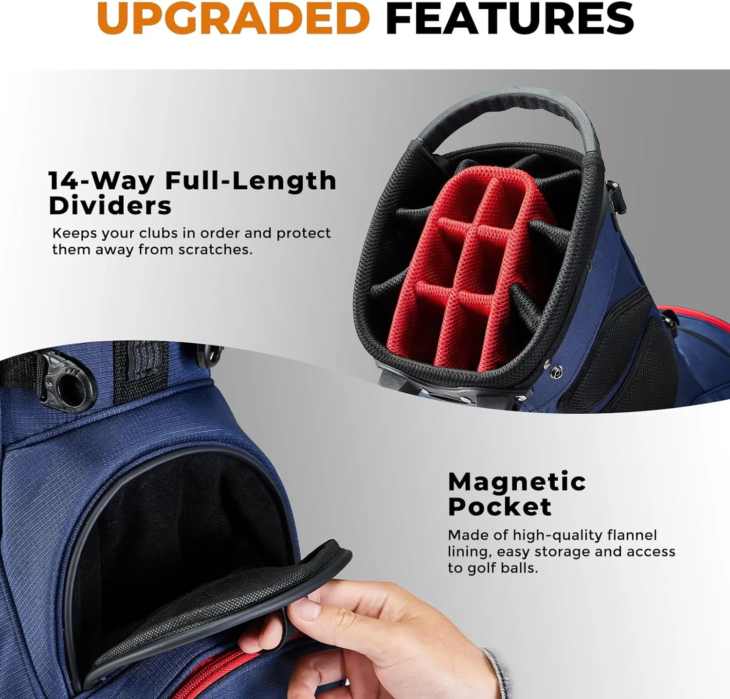 14 Way Dividers Golf Stand Bag Lightweight, Golf Bag for Men Women with Multiple Pockets, Dual Strap and Rain Cover Hood