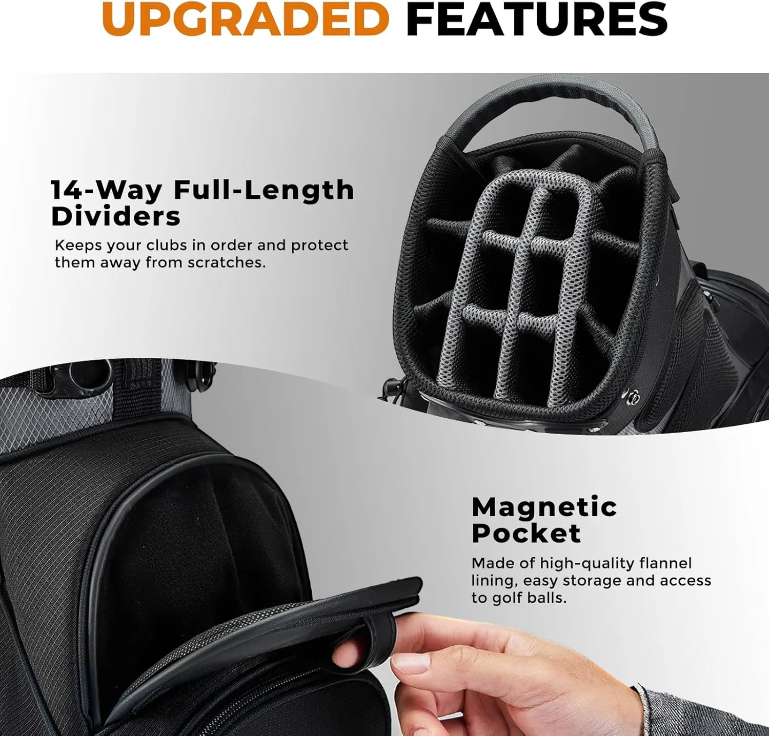 14 Way Dividers Golf Stand Bag Lightweight, Golf Bag for Men Women with Multiple Pockets, Dual Strap and Rain Cover Hood