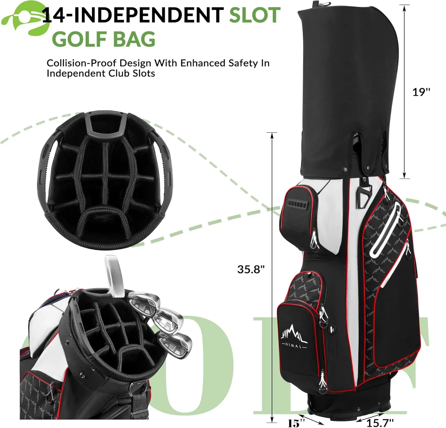 14 Way Golf Cart Bag Featuring Full-Length Divider Top and Multiple Pockets, Golf Bag for Men with Handles and Rain Cover