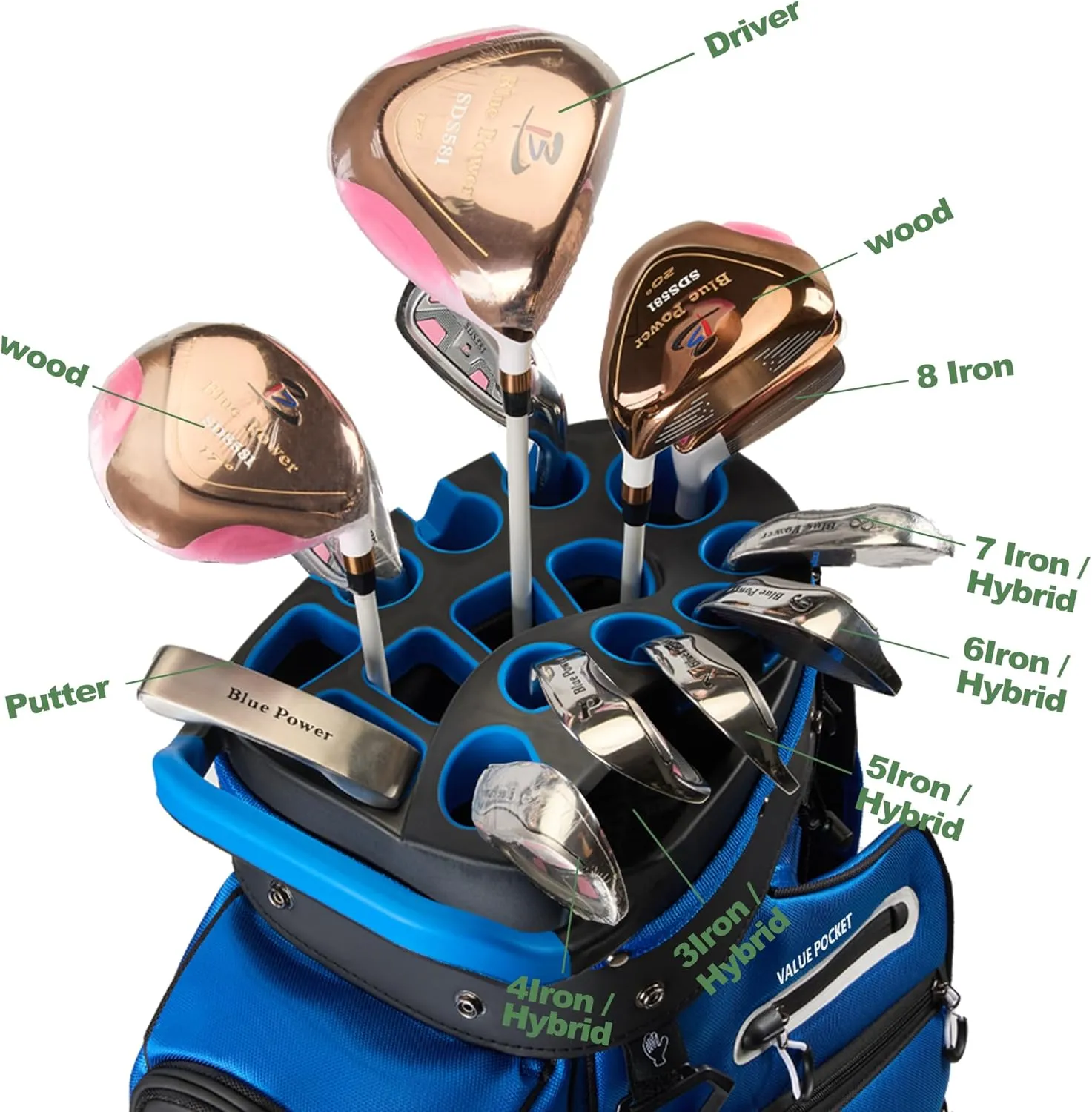 14-Way Golf Cart Bag, Premium Full Length Golf Bag for Men with Magnetic Leather Pocket, Handles and Rain Cover