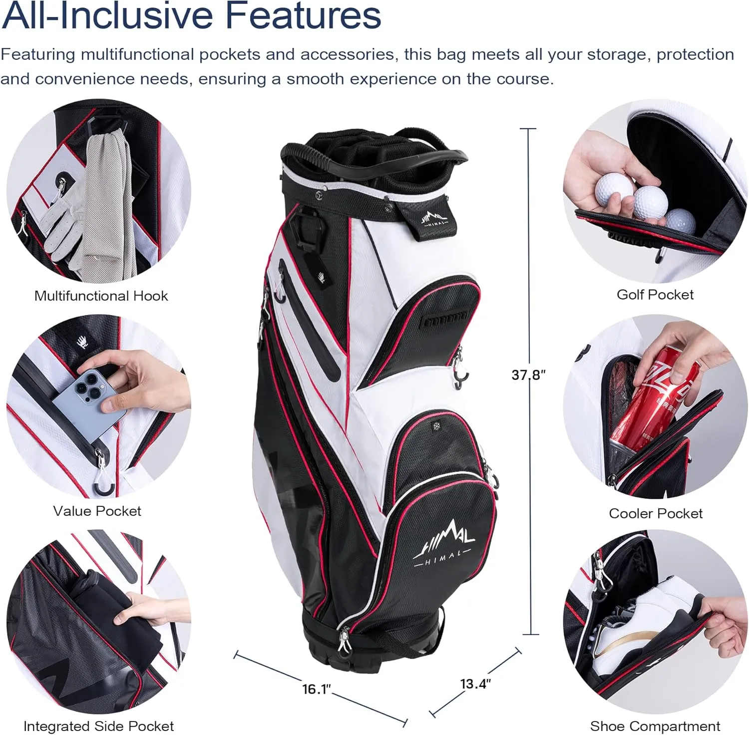 14-Way Golf Cart Bag with Organizer Divider & Rain Cover