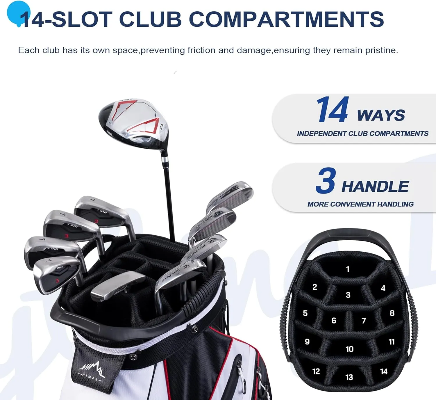 14-Way Golf Cart Bag with Organizer Divider & Rain Cover