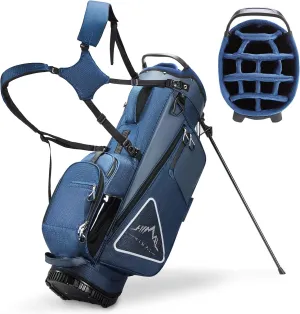 14-Way Golf Stand Bag, Full Length Premium PU Leather Golf Bag with Plush Top, Magnetic Pocket, Dual Strap and Rain Cover for Men