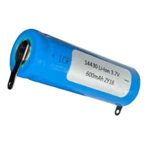 14430 Li-Ion 600mAh FLAT TOP with solder tabs/ tags