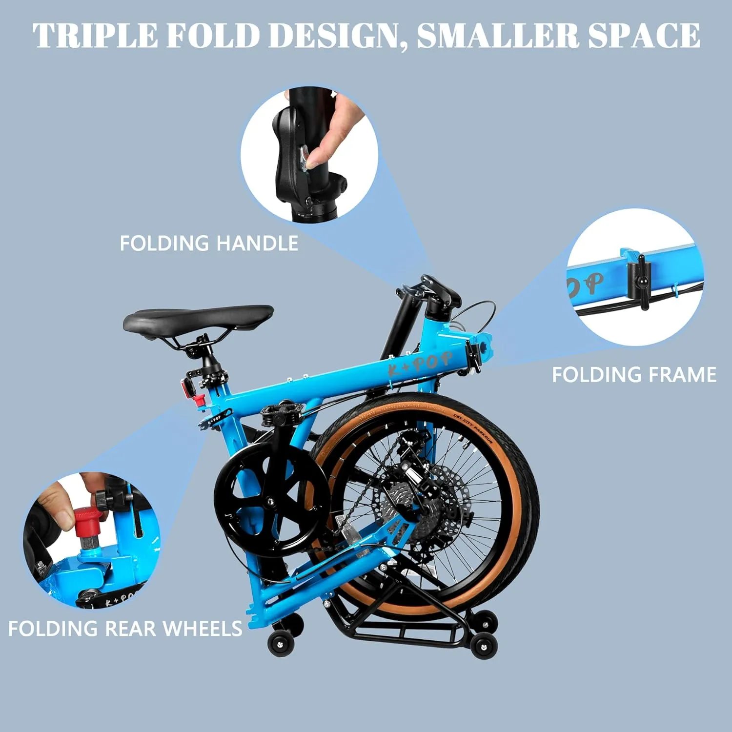 16” Folding Bike, Foldable City Bicycle with 7 Speed, Outdoor Beach Cruiser Bike for Adult,Adjustable Seat,Portable Compact Bicycle Urban Commuter Lightweight Bike for Women Men