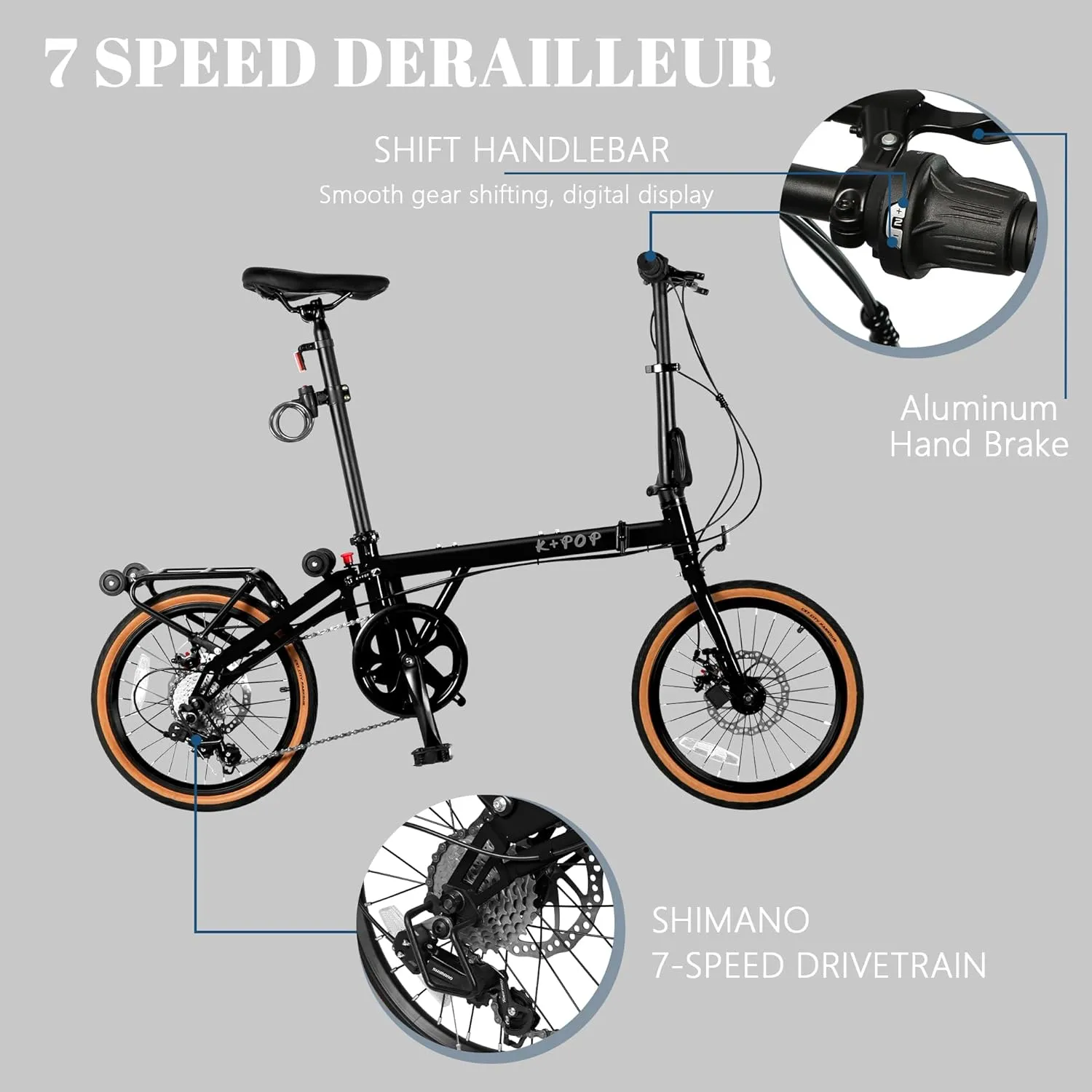 16” Folding Bike, Foldable City Bicycle with 7 Speed, Outdoor Beach Cruiser Bike for Adult,Adjustable Seat,Portable Compact Bicycle Urban Commuter Lightweight Bike for Women Men