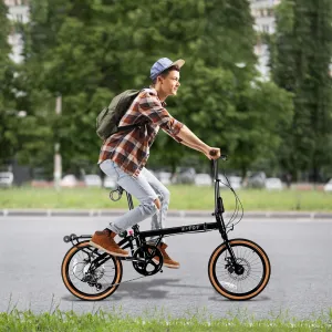 16” Folding Bike, Foldable City Bicycle with 7 Speed, Outdoor Beach Cruiser Bike for Adult,Adjustable Seat,Portable Compact Bicycle Urban Commuter Lightweight Bike for Women Men