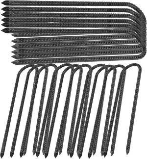 16 Pack 12 Inches U Shaped Rebar Stakes,Galvanized Steel U Hook Trampoline Stakes, Heavy Duty Trampolines Wind Stakes for Camping Tents, Soccer Goals, Huge Garden Decoration