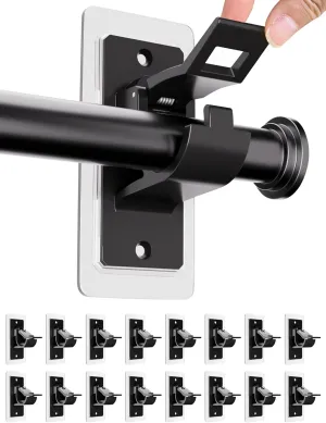 16PCS No Drill Curtain Rod Bracket, Self Adhesive Curtain Rod Holders, No Hole, Multipurpose Nail Free Curtain Rod Hooks for Bathroom Living Room Kitchen and Bedroom (Black)