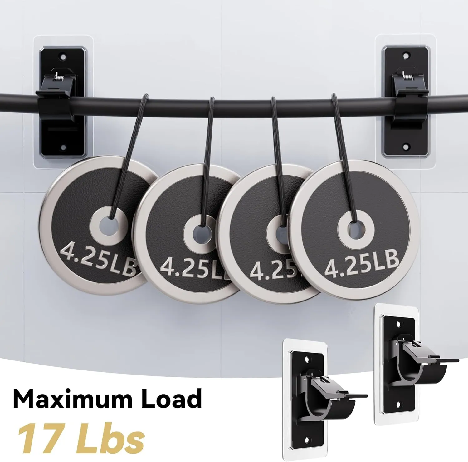 16PCS No Drill Curtain Rod Bracket, Self Adhesive Curtain Rod Holders, No Hole, Multipurpose Nail Free Curtain Rod Hooks for Bathroom Living Room Kitchen and Bedroom (Black)