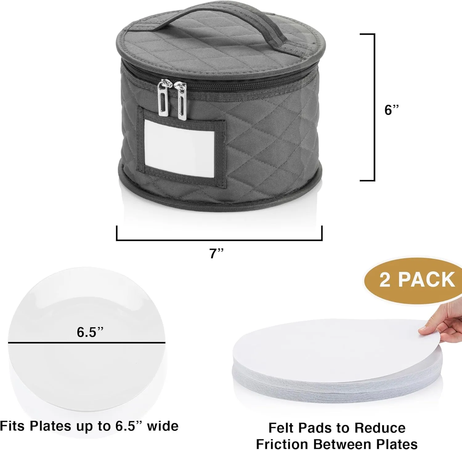2 Pack - 7" Saucer Storage Case - China Storage Container - Stackable With Padded Interior to Store your Dinnerware Dishes - 24 Felt Dividers Included - Great for Small Plates, Bowls, Appetizer Plates