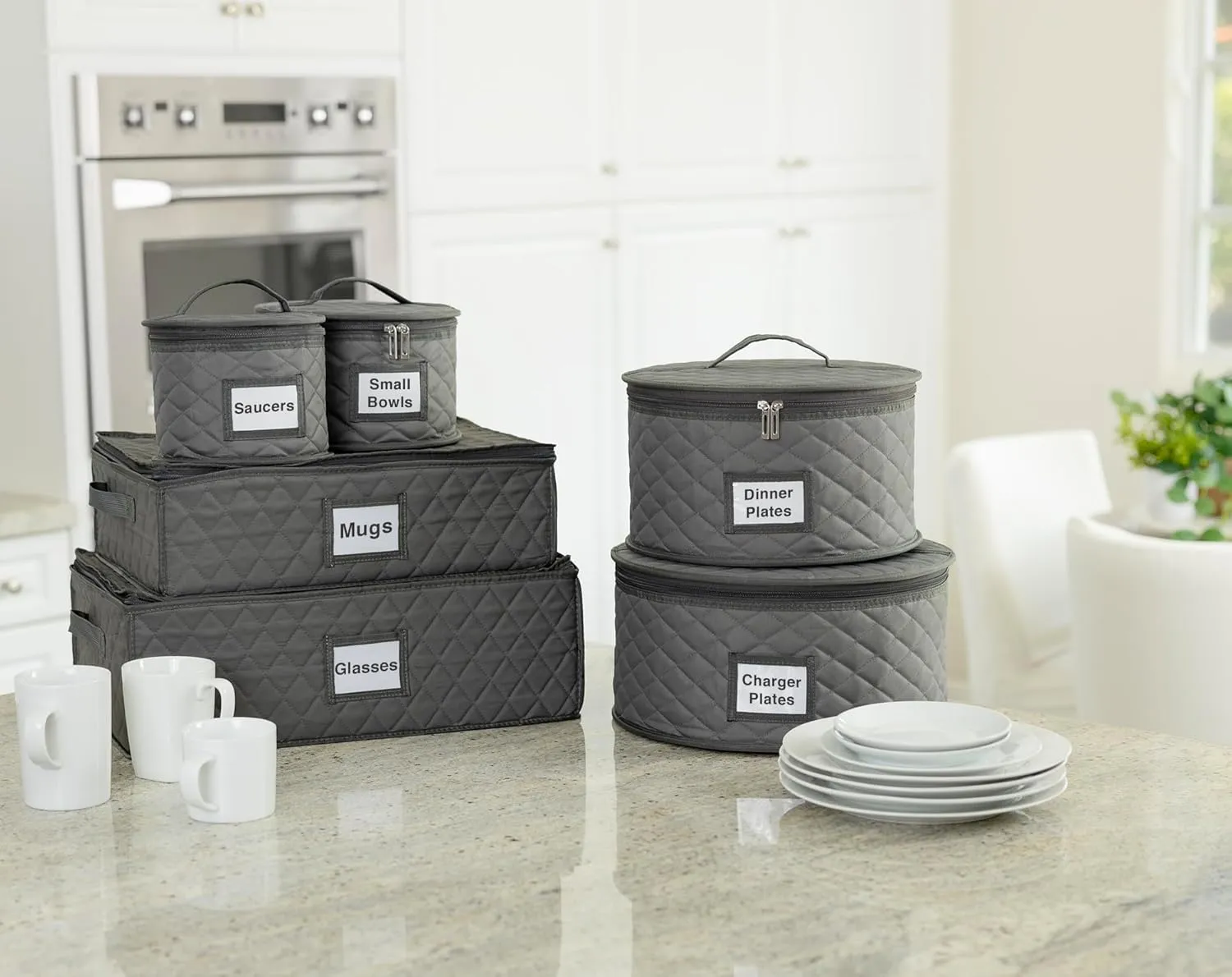 2 Pack - 7" Saucer Storage Case - China Storage Container - Stackable With Padded Interior to Store your Dinnerware Dishes - 24 Felt Dividers Included - Great for Small Plates, Bowls, Appetizer Plates