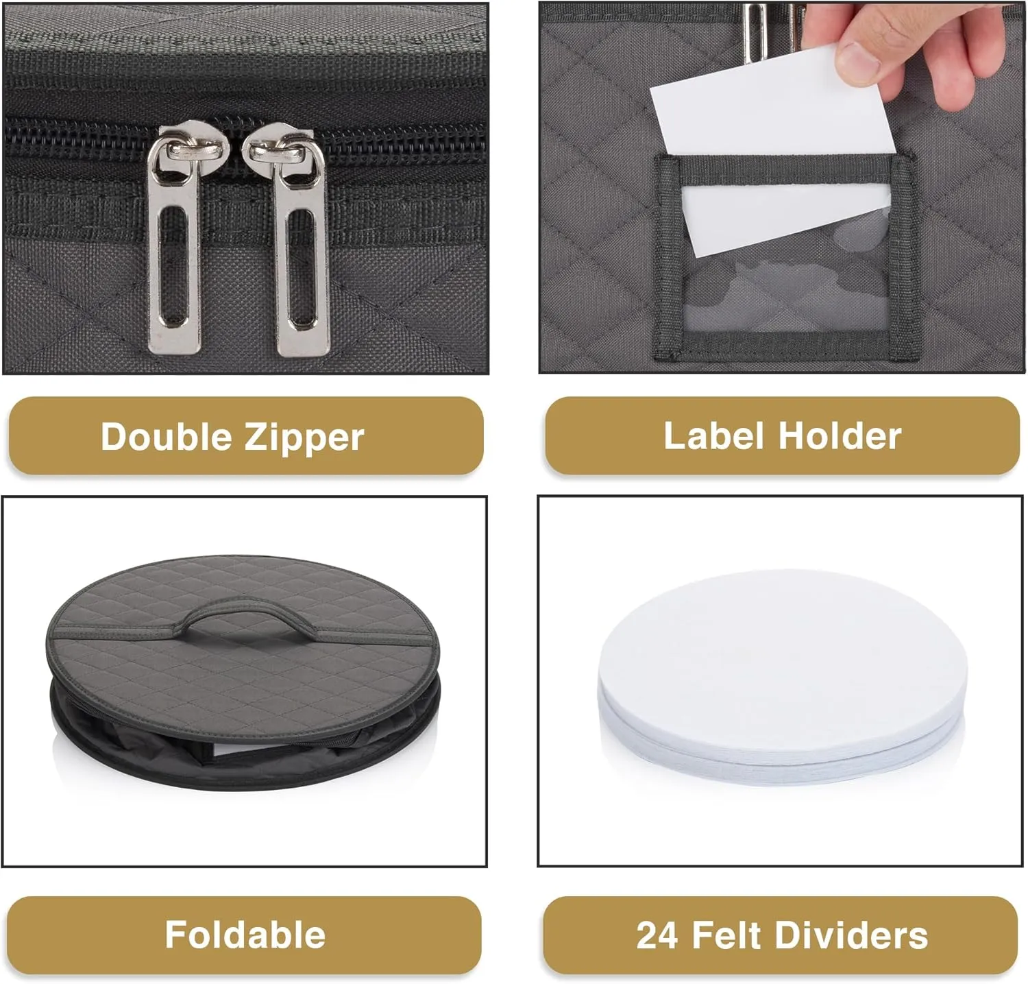 2 Pack - 7" Saucer Storage Case - China Storage Container - Stackable With Padded Interior to Store your Dinnerware Dishes - 24 Felt Dividers Included - Great for Small Plates, Bowls, Appetizer Plates
